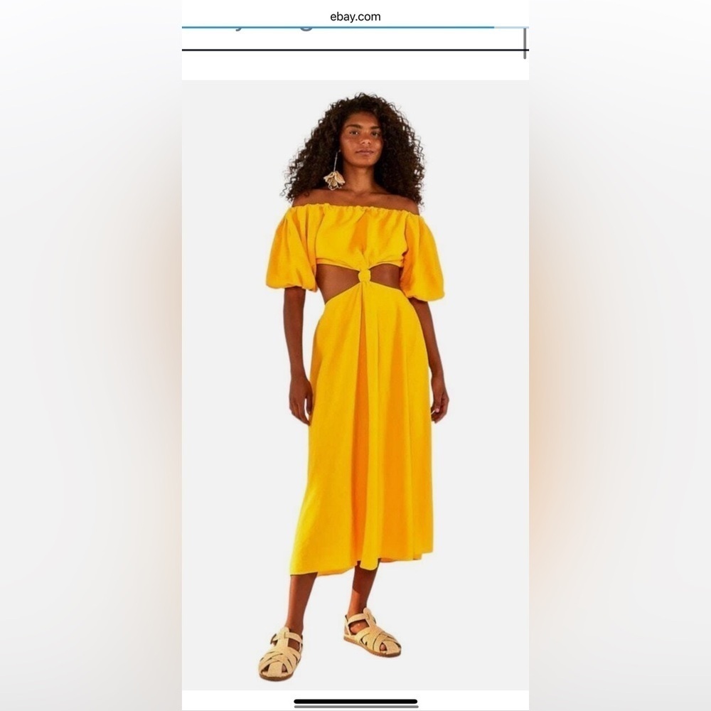 Farm Rio Yellow linen knot midi dress. Size S. EUC.